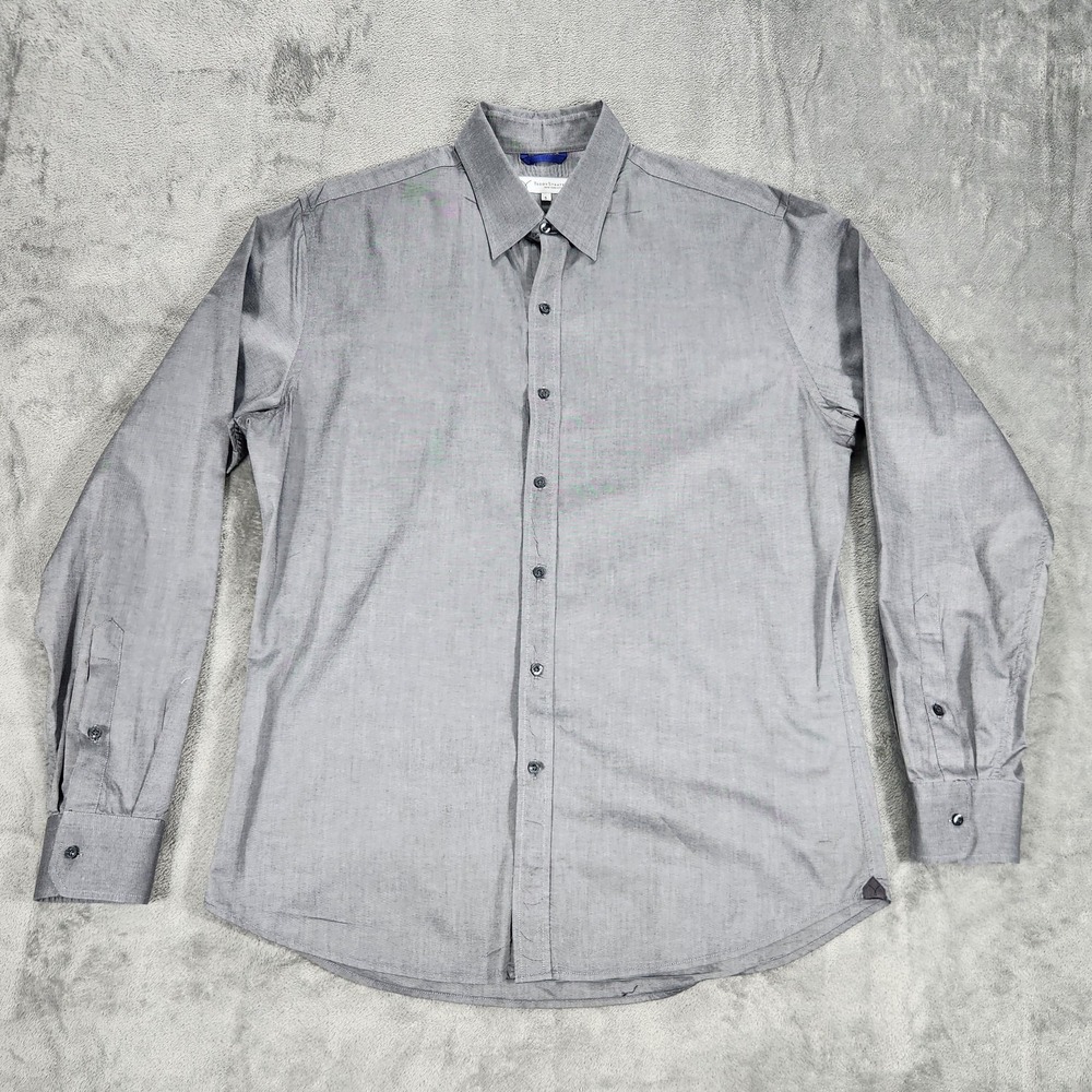Teddy Stratford Shirt Mens Large Size 5 Zip Fit Gray Long‎ Sleeve Button Front
